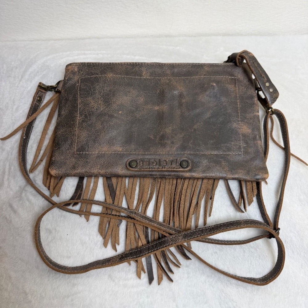 BED|STU Silverrock Crossbody Bag Distressed Brown Genuine Leather Fringe EUC - Picture 2 of 13